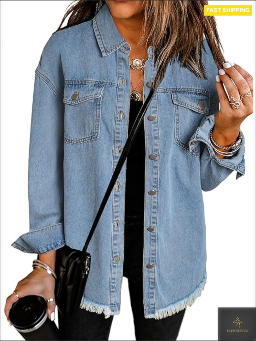 Oversized Denim Jacket Classic Long Sleeve Distressed Jean Jacket Y2K Vintage